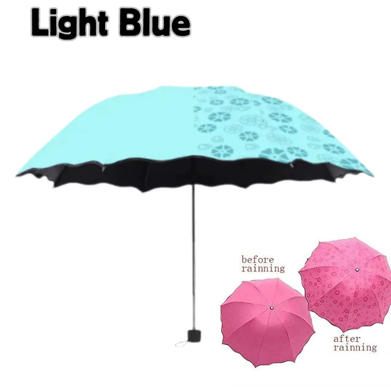 Parapluie Magique Pliant à Fleurs – Motifs qui Changent de Couleur sous la Pluie – Anti-UV, Compact & Portable