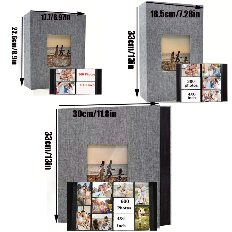 Grand Album Photo en Lin – 200 à 300 Pochettes pour Photos 10x15cm