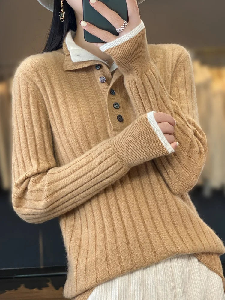 Pull à col rabattu pour femme en laine mérinos d'australie - Ultra Doux