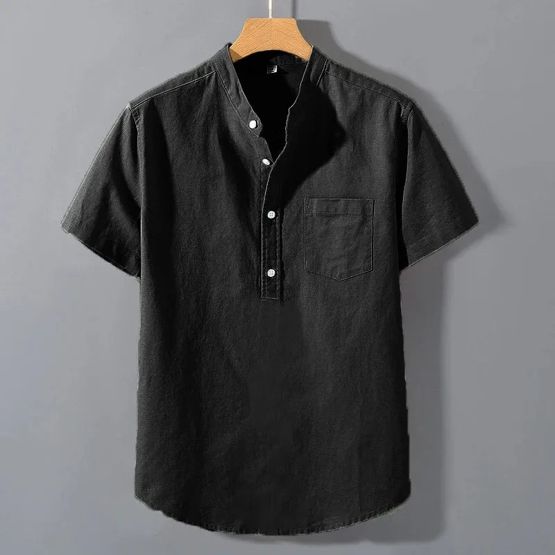 Chemisette Homme Manches Courtes en Coton — col mao, style décontracté