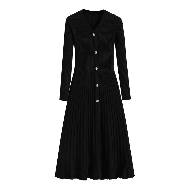 Robe mi-longue imprimée avec boutons bijoux