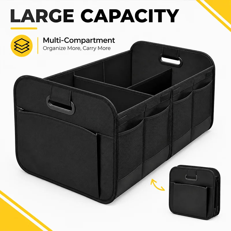 Organisateur de Coffre de Voiture Pliable – Grande Capacité, Multi-Compartiments en Tissu Oxford – Voiture, SUV & Fourgon