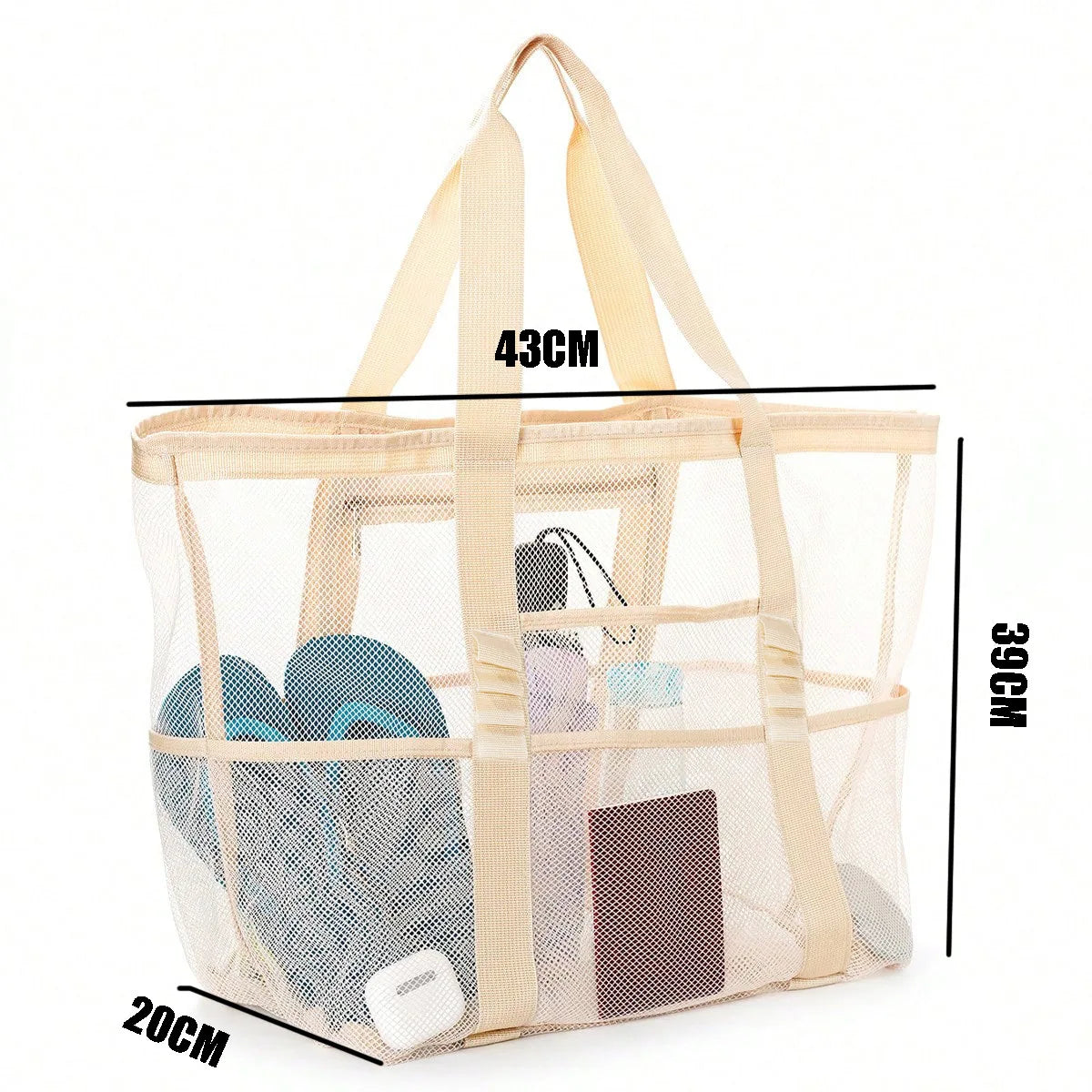 Grand Sac de Plage en Maille Grande Capacité avec 9 Poches – Séchage Rapide et Design Anti-Sable