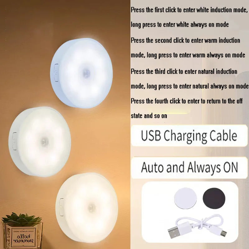 Lot de 6 Spots LED Sans Fil avec Capteur de Mouvement – Rechargeable USB & 3 Couleurs d’Éclairage