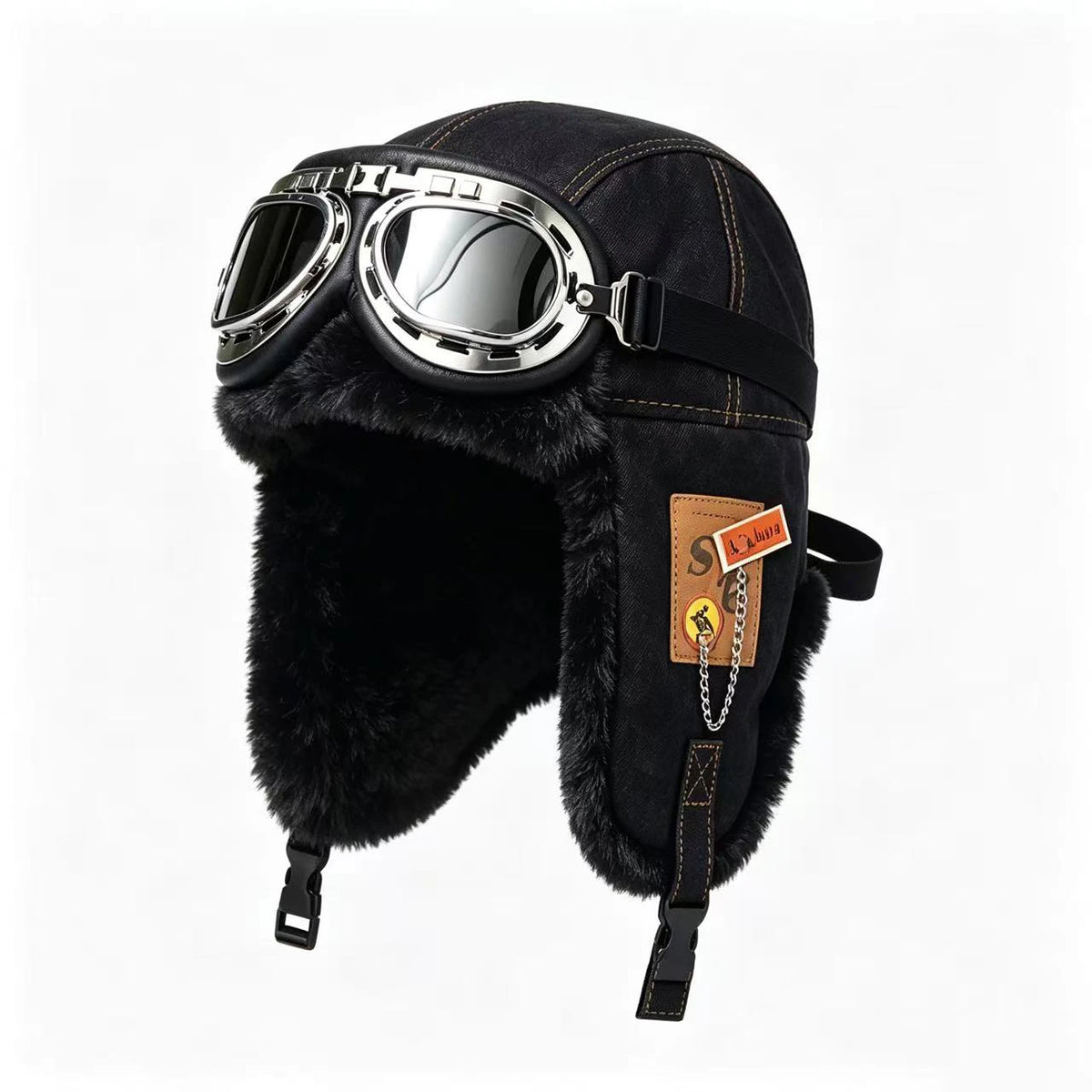 Chapka Russe Aviateur avec Lunettes Rétro – Bonnet d’Hiver Fourré, Cache-Oreilles Chauds – Homme & Femme