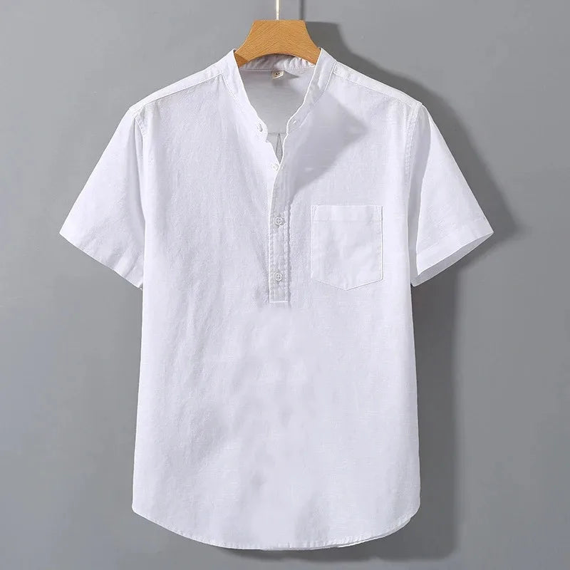 Chemisette Homme Manches Courtes en Coton — col mao, style décontracté