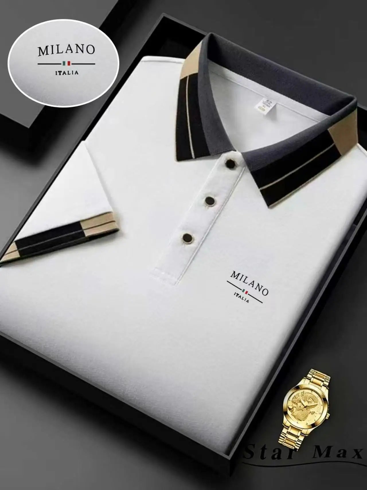 Polo Homme Luxe Brodé Cheval – Manches Courtes, Style Milan et Élégance Business Casual