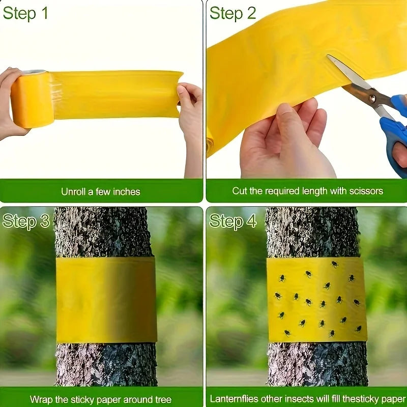 Ruban adhésif jaune anti-insectes 10cm x 5m — piège collant jardin & arbres