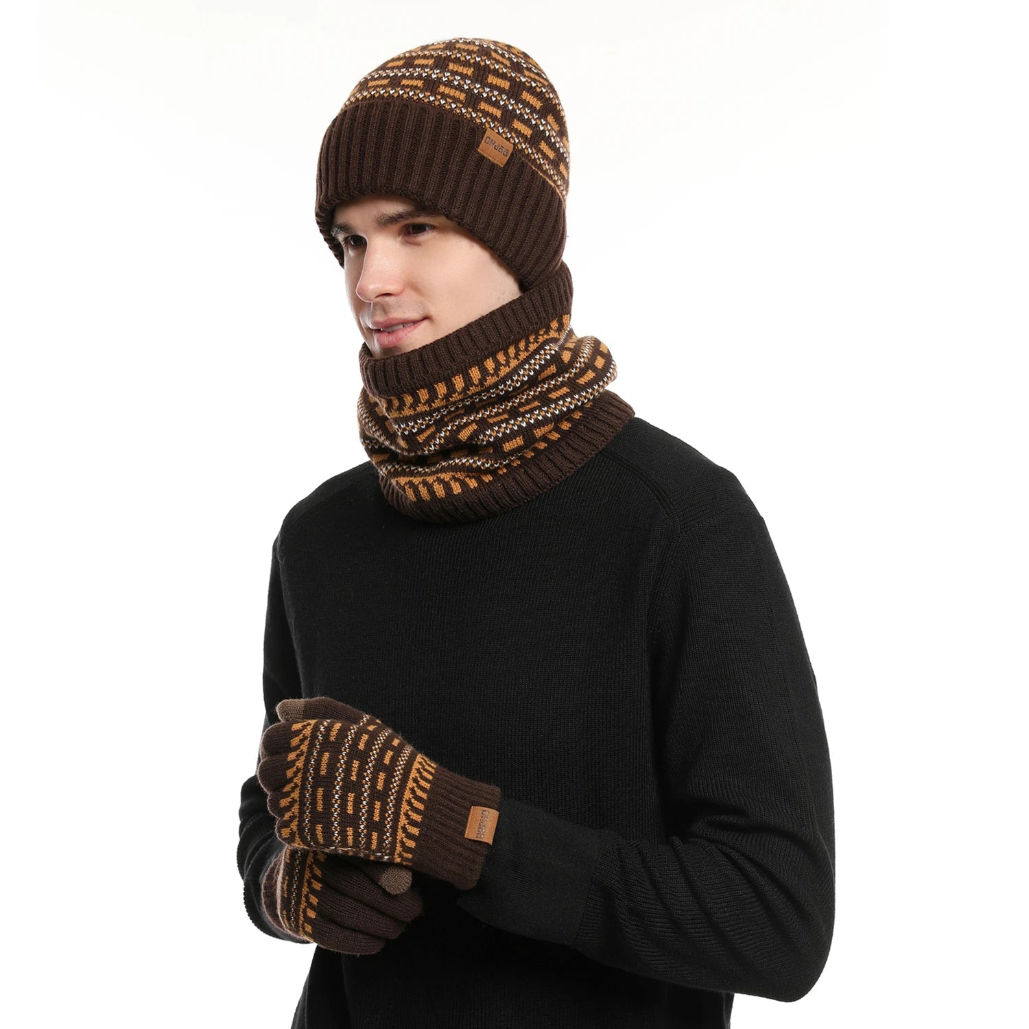 Set Bonnet, Gants & Écharpe Chauds Homme