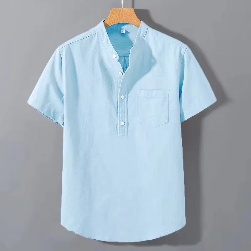 Chemisette Homme Manches Courtes en Coton — col mao, style décontracté