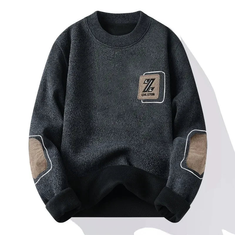 Pull en Maille à Col Rond et Logo Brodé Homme