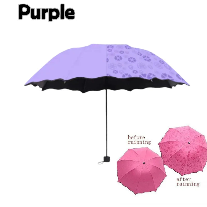 Parapluie Magique Pliant à Fleurs – Motifs qui Changent de Couleur sous la Pluie – Anti-UV, Compact & Portable