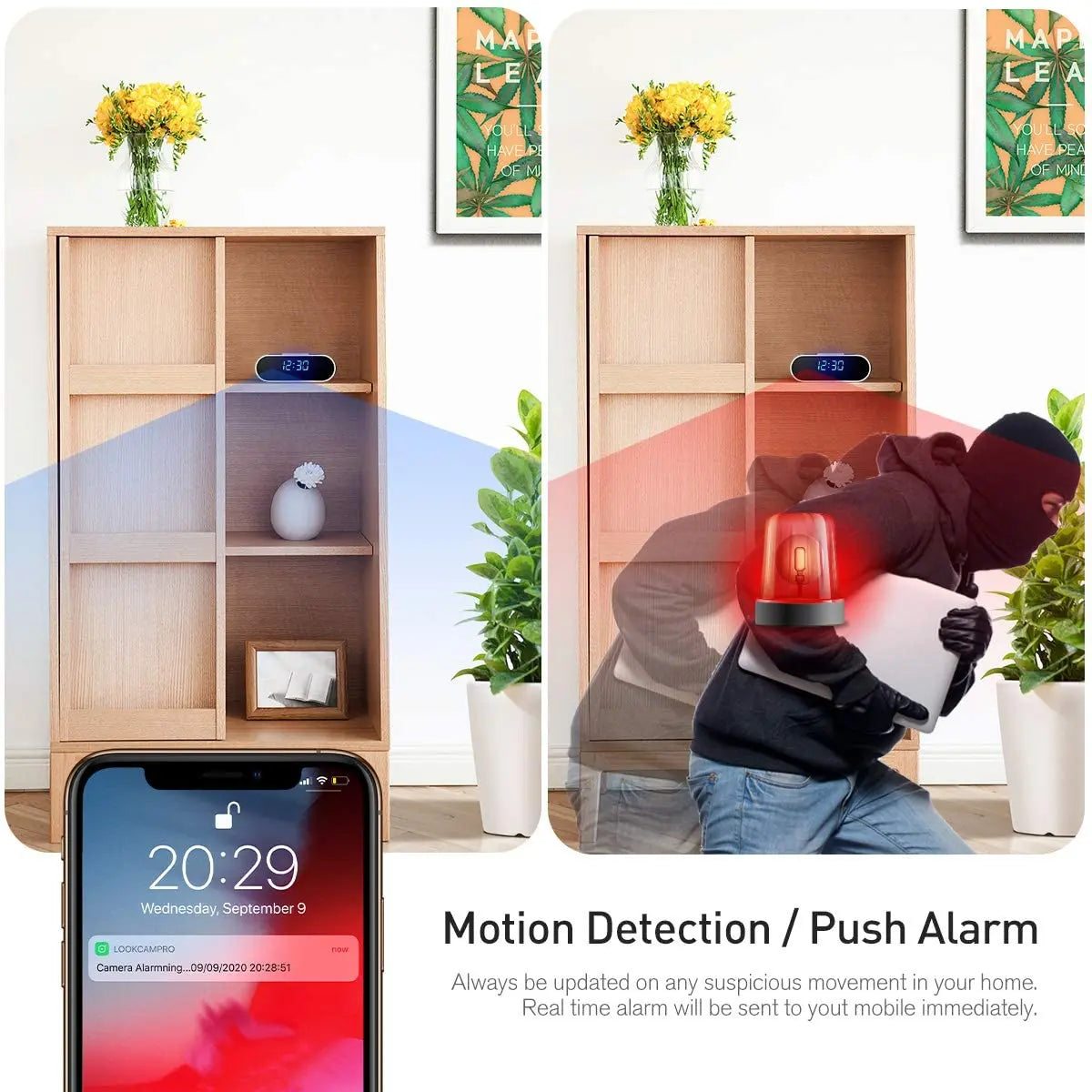 Caméra Espion WiFi HD 1080P Dissimulée dans un Réveil – Vision Nocturne IR – Enregistrement DVR – Surveillance Domestique Sans Fil