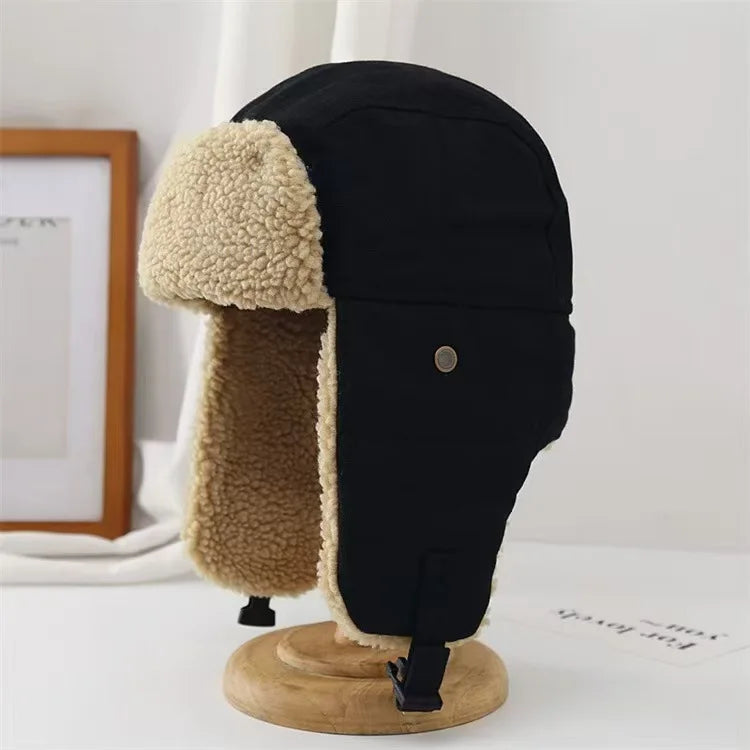 Chapka Russe Aviateur avec Lunettes Rétro – Bonnet d’Hiver Fourré, Cache-Oreilles Chauds – Homme & Femme