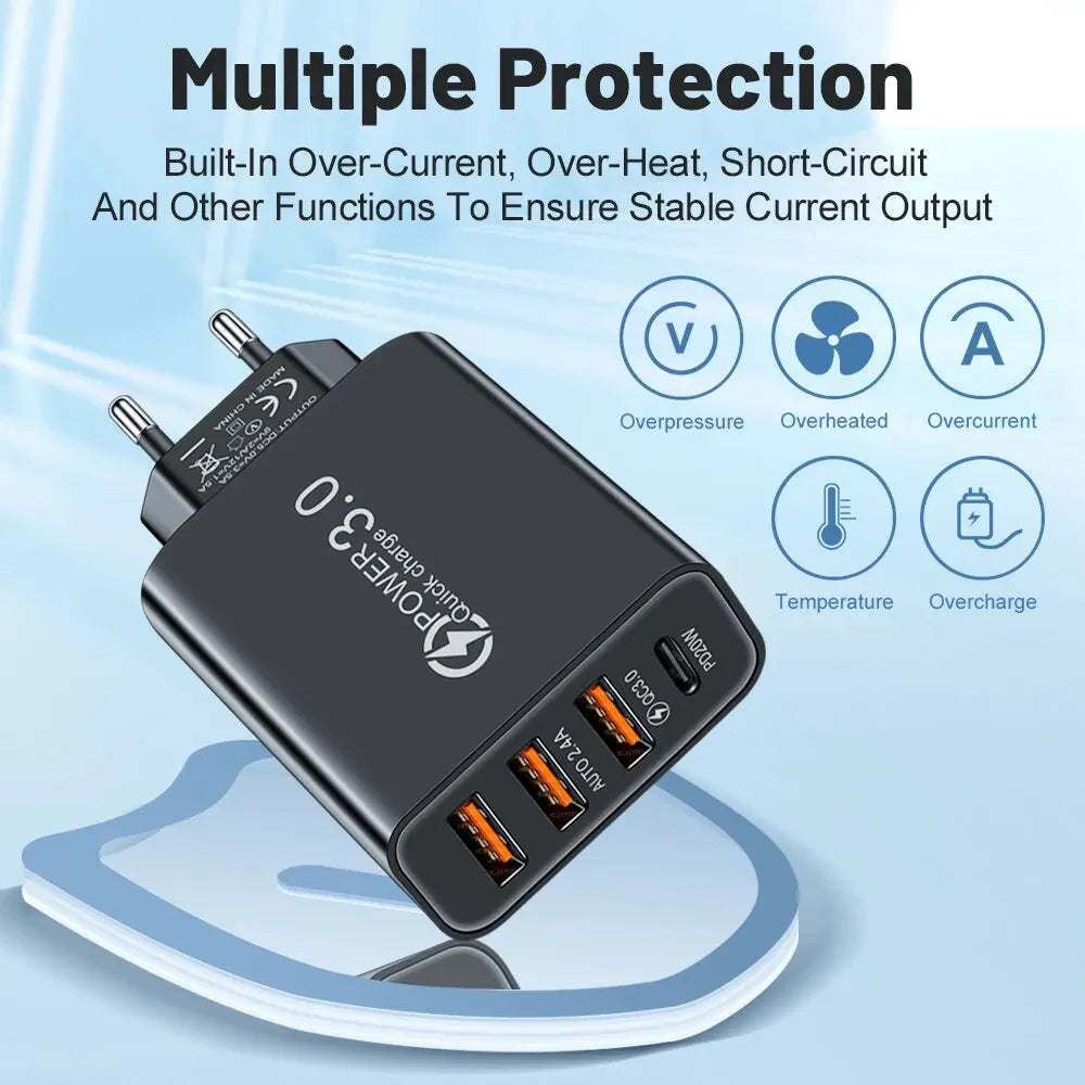 Chargeur Multi-Ports Rapide 20W - USB & USB-C