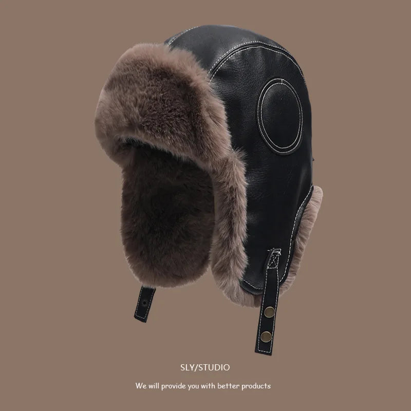 Chapka Russe Aviateur avec Lunettes Rétro – Bonnet d’Hiver Fourré, Cache-Oreilles Chauds – Homme & Femme