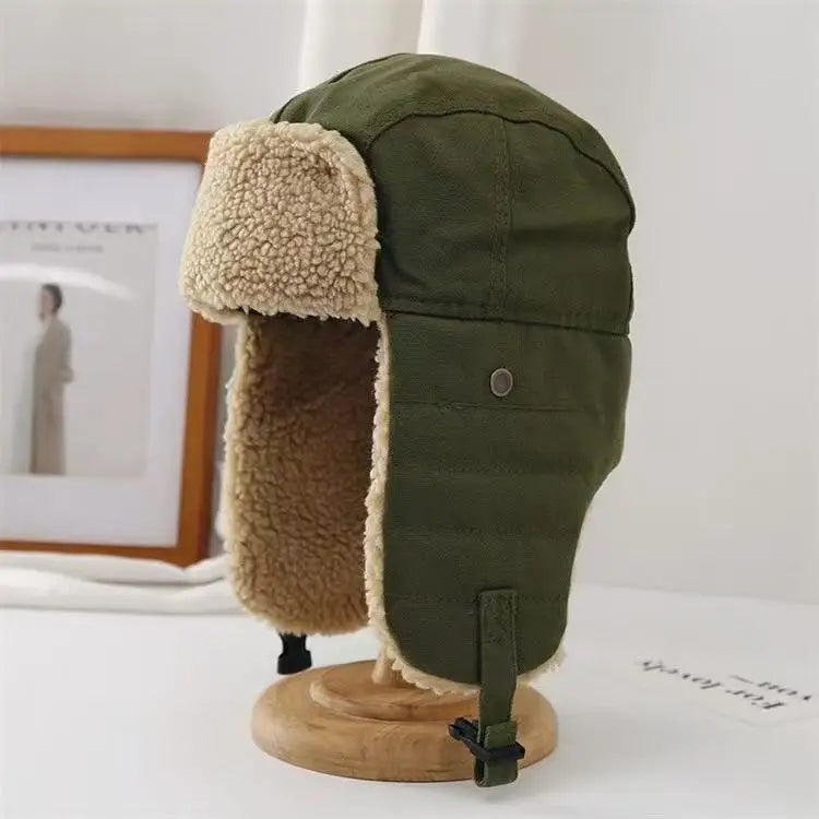 Chapka Russe Aviateur avec Lunettes Rétro – Bonnet d’Hiver Fourré, Cache-Oreilles Chauds – Homme & Femme