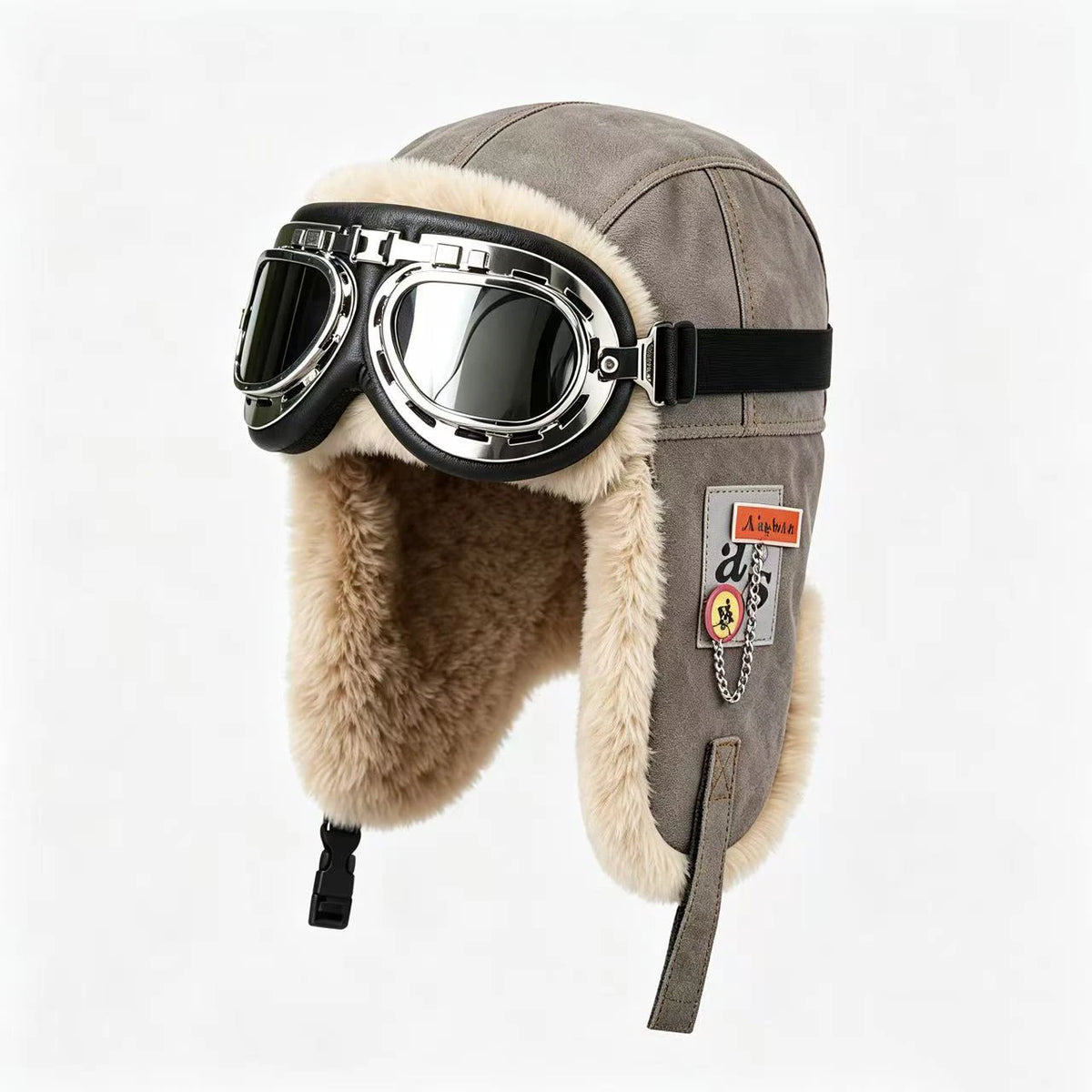 Chapka Russe Aviateur avec Lunettes Rétro – Bonnet d’Hiver Fourré, Cache-Oreilles Chauds – Homme & Femme