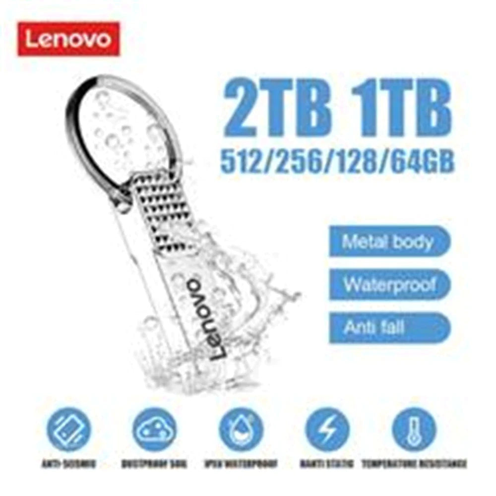 Lenovo - Mini clé USB 2TO en métal Haute Vitesse + Adaptateur Type-C OFFERT