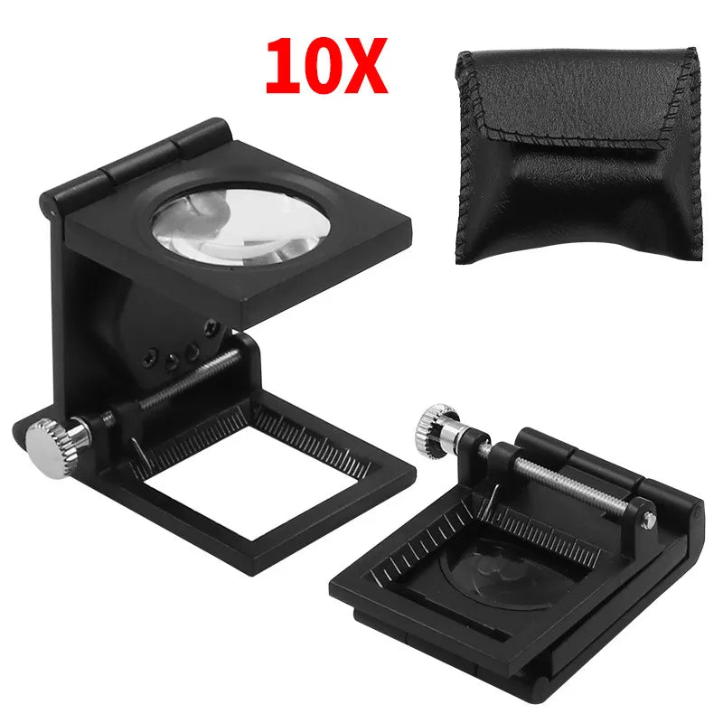 Loupe pliable Grossissement x10 avec règle et LED - Étui