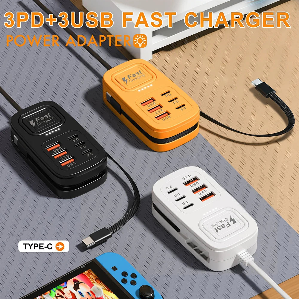 Station de Charge USB 6 Ports Multifonction — 3 USB + 3 Type-C, Charge Rapide