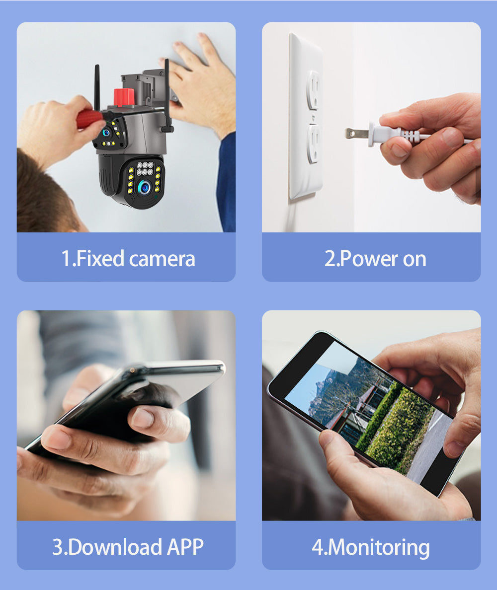 Dual-Lens Security Camera with Night Vision and Alarm