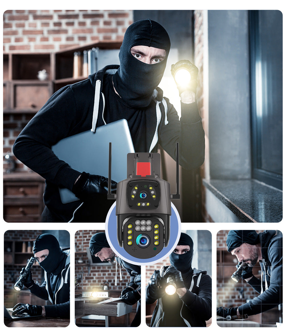 Dual-Lens Security Camera with Night Vision and Alarm