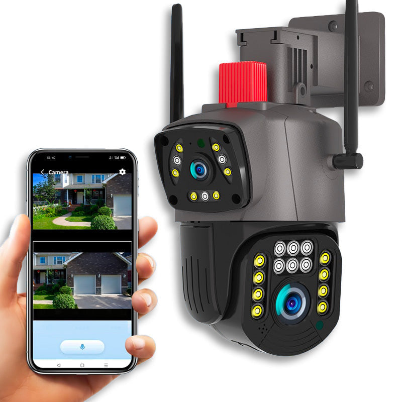 Dual-Lens Security Camera with Night Vision and Alarm