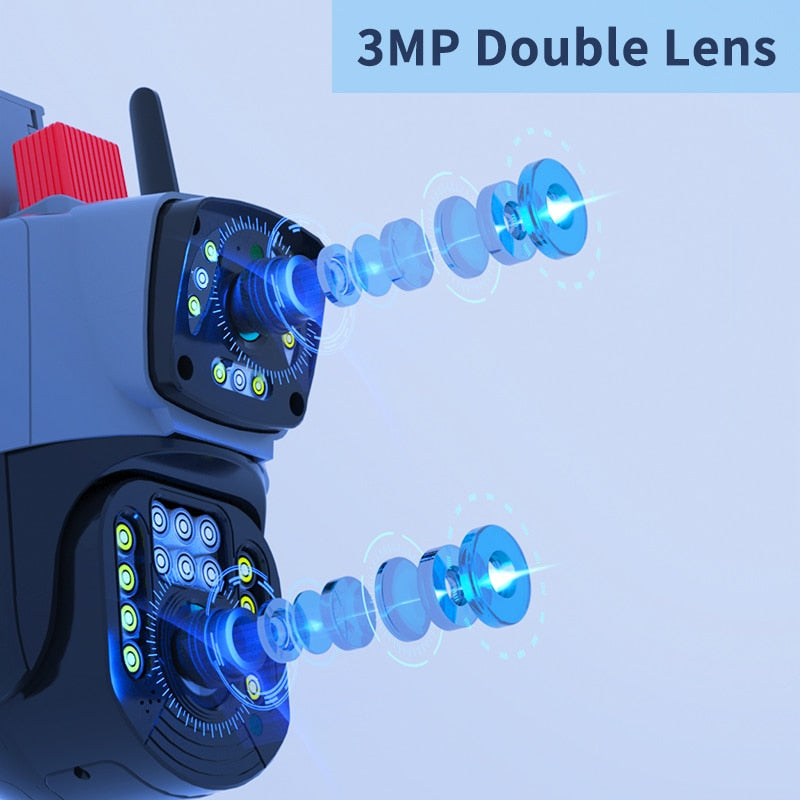 Dual-Lens Security Camera with Night Vision and Alarm