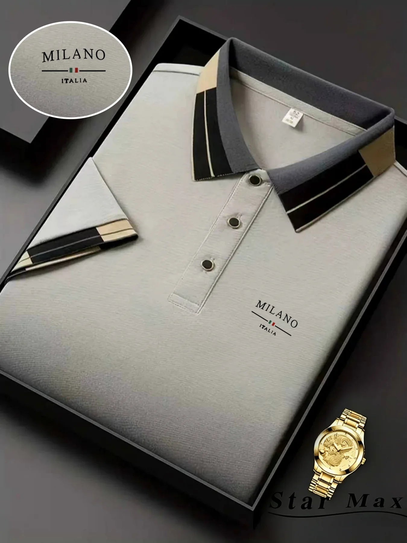 Polo Homme Luxe Brodé Cheval – Manches Courtes, Style Milan et Élégance Business Casual
