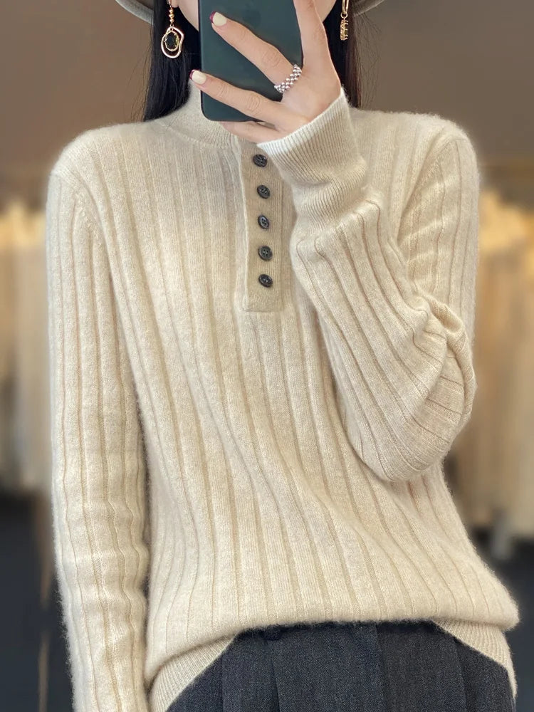 Pull à col rabattu pour femme en laine mérinos d'australie - Ultra Doux