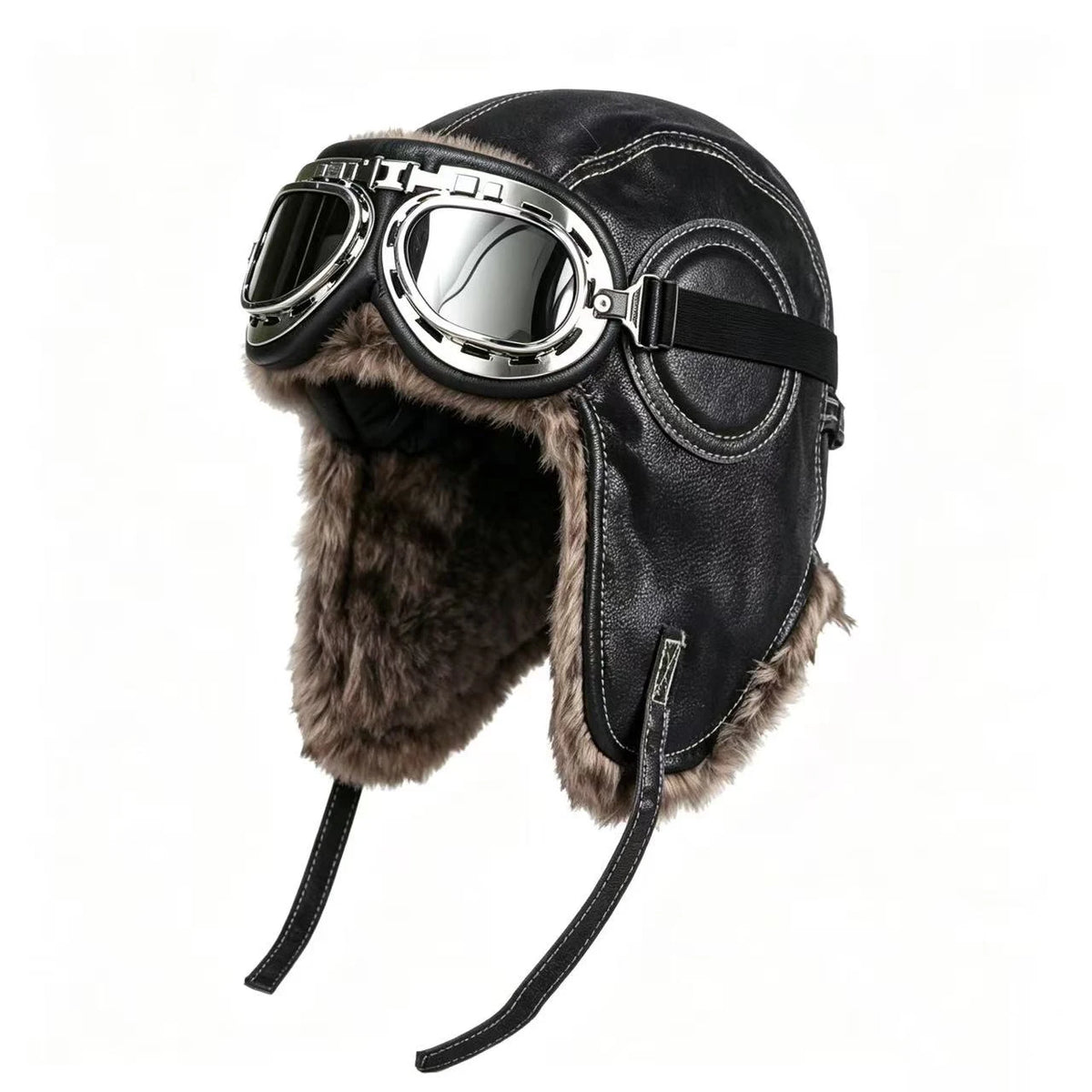 Chapka Russe Aviateur avec Lunettes Rétro – Bonnet d’Hiver Fourré, Cache-Oreilles Chauds – Homme & Femme