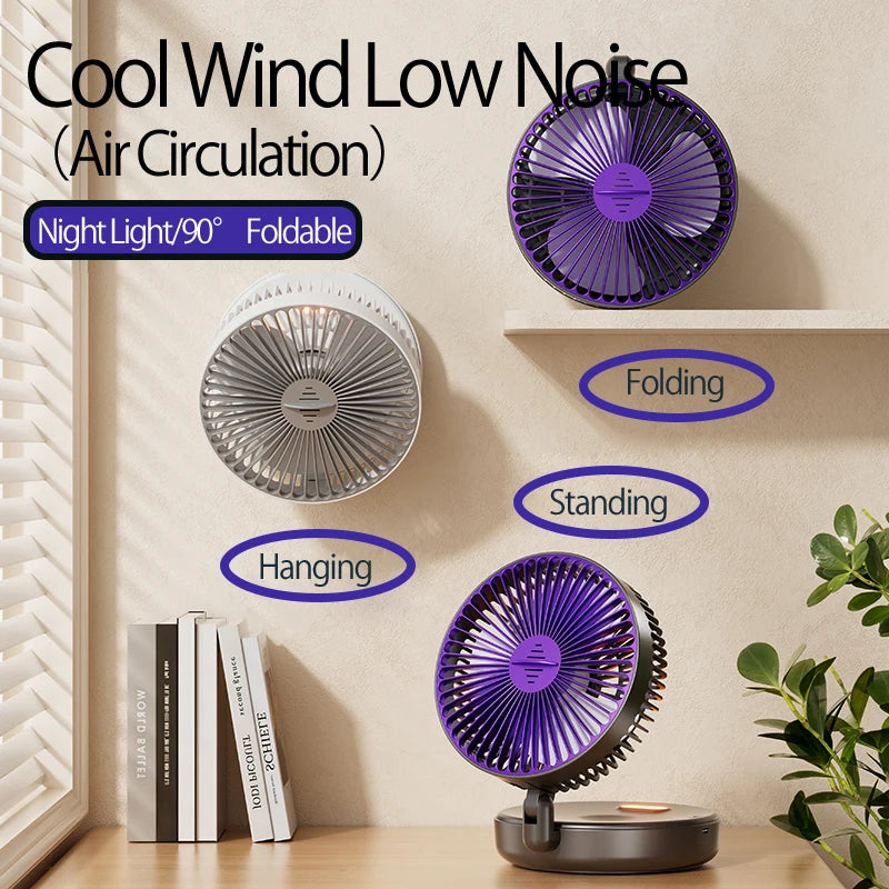 Ventilateur Portable 3-en-1 Rechargeable 1200mAh — Mural, Posable & Pliable 90°