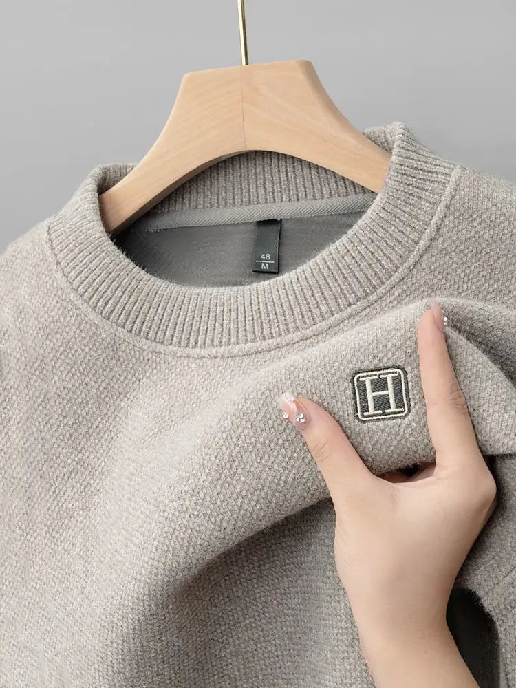 Pull en Maille à Col Rond et Logo Brodé Homme