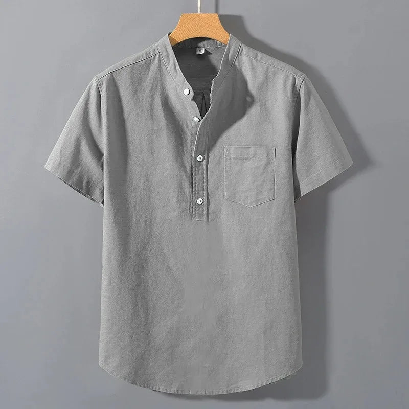 Chemisette Homme Manches Courtes en Coton — col mao, style décontracté