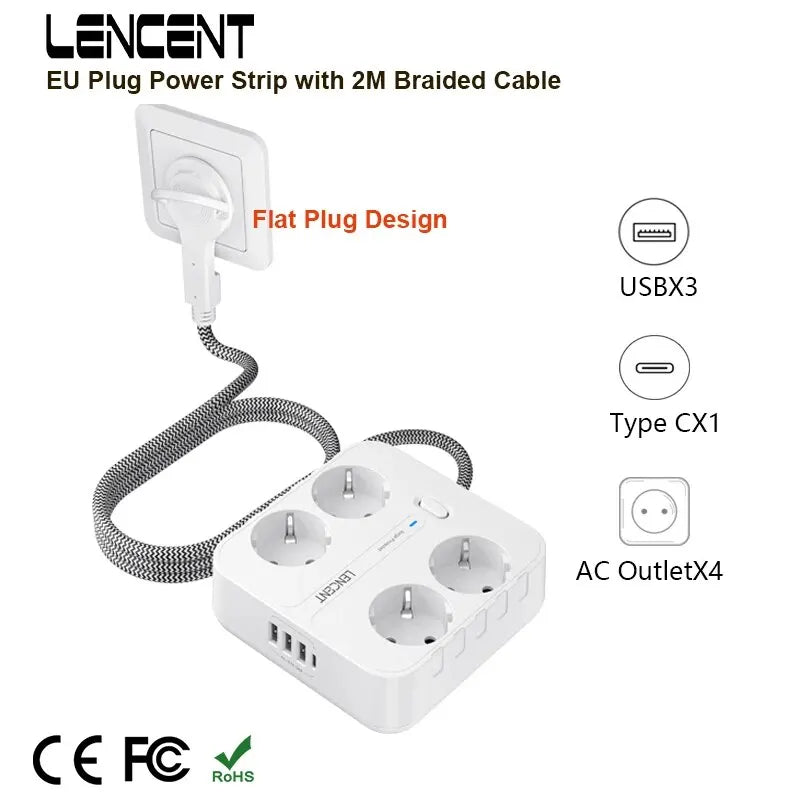 Multiprise Plate à 8 Ports avec Câble Tressé ULTRA RESISTANT