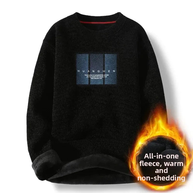 Pull en Maille à Col Rond et Logo Brodé Homme