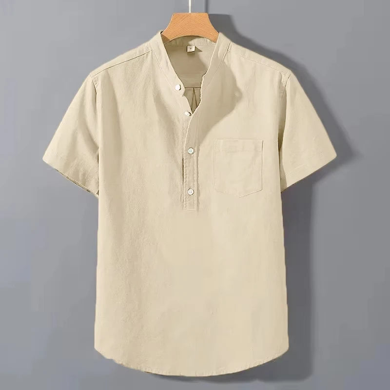 Chemisette Homme Manches Courtes en Coton — col mao, style décontracté