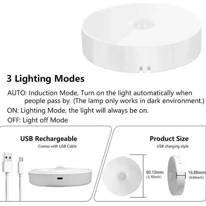 Lot de 6 Spots LED Sans Fil avec Capteur de Mouvement – Rechargeable USB & 3 Couleurs d’Éclairage