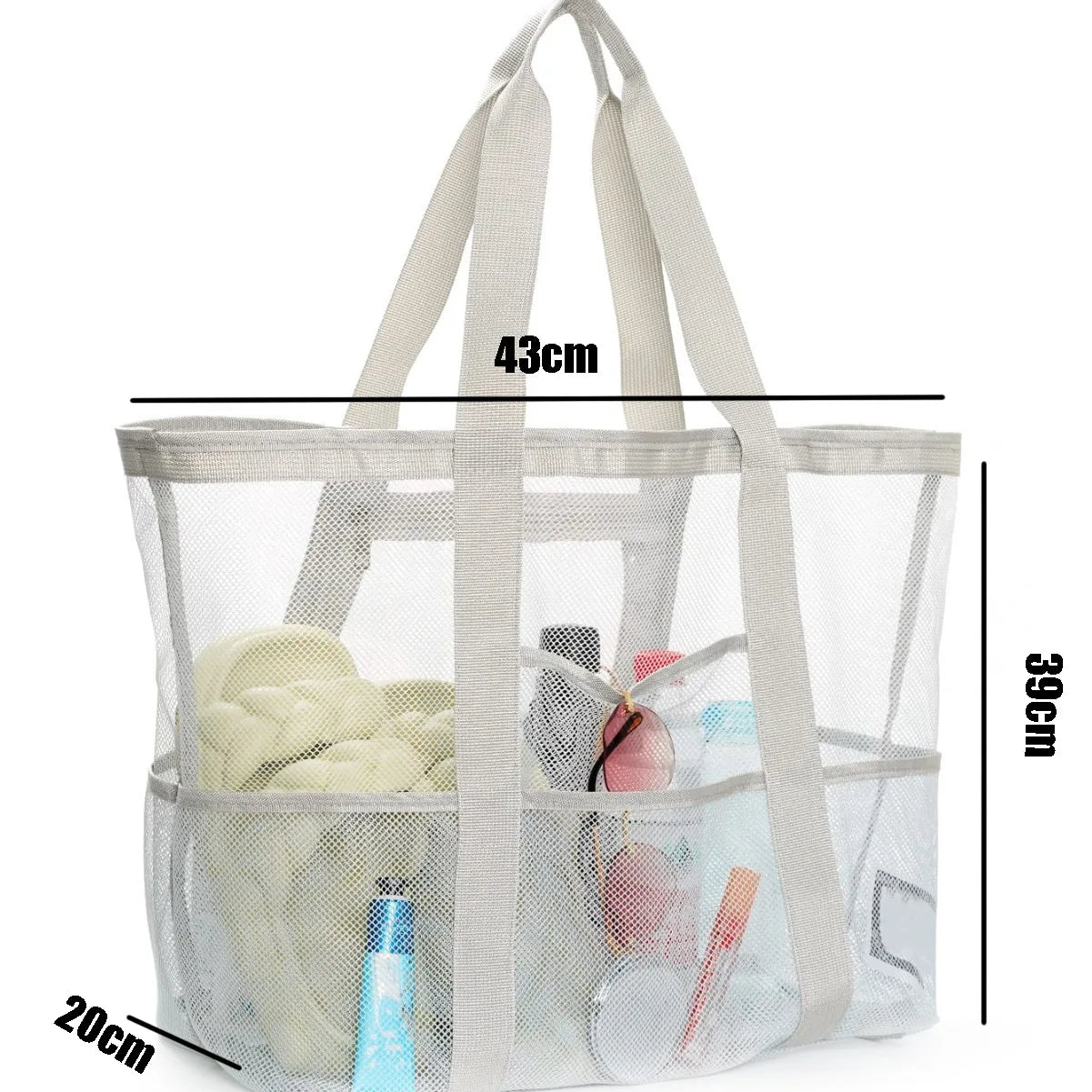 Grand Sac de Plage en Maille Grande Capacité avec 9 Poches – Séchage Rapide et Design Anti-Sable