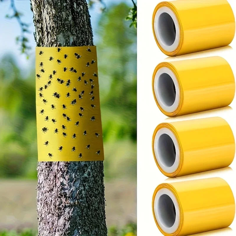 Ruban adhésif jaune anti-insectes 10cm x 5m — piège collant jardin & arbres