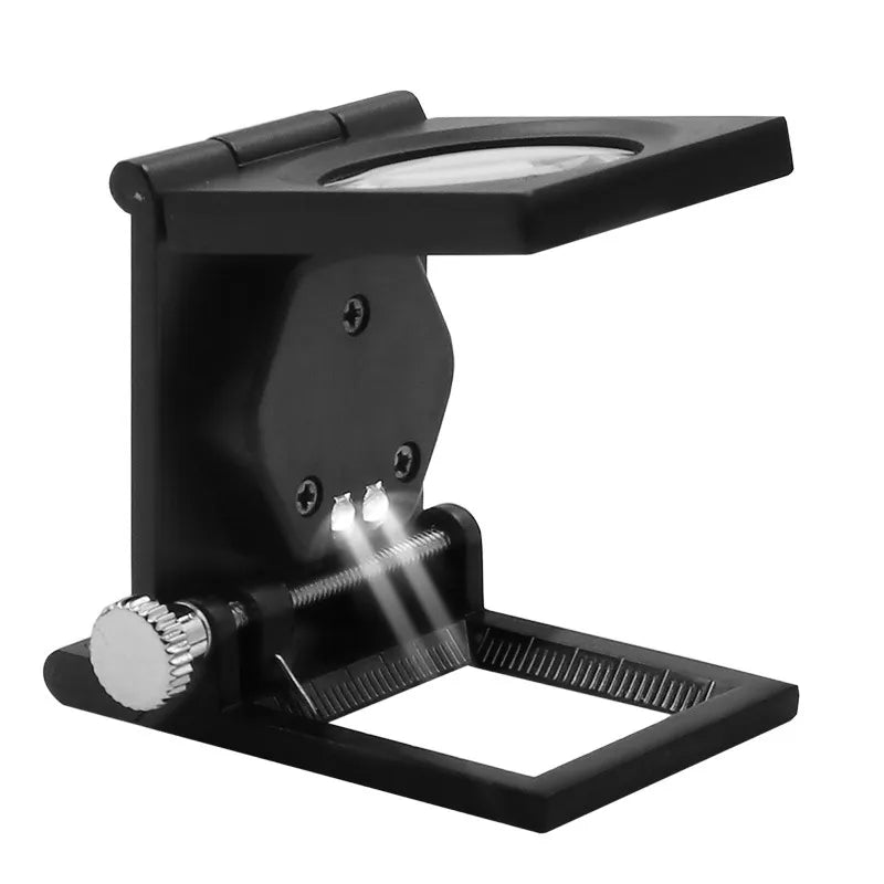 Loupe pliable Grossissement x10 avec règle et LED - Étui