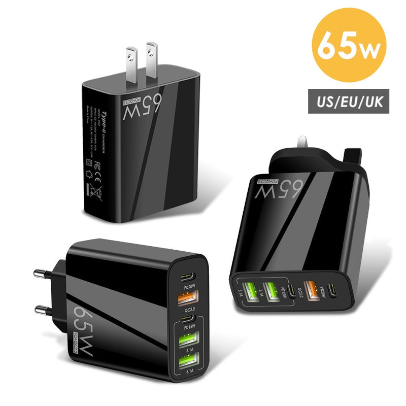 Chargeur rapide 65W 5 en 1 - 3 USB + 2 USB-C