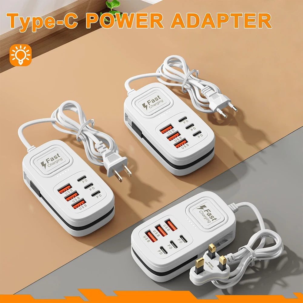 Station de Charge USB 6 Ports Multifonction — 3 USB + 3 Type-C, Charge Rapide