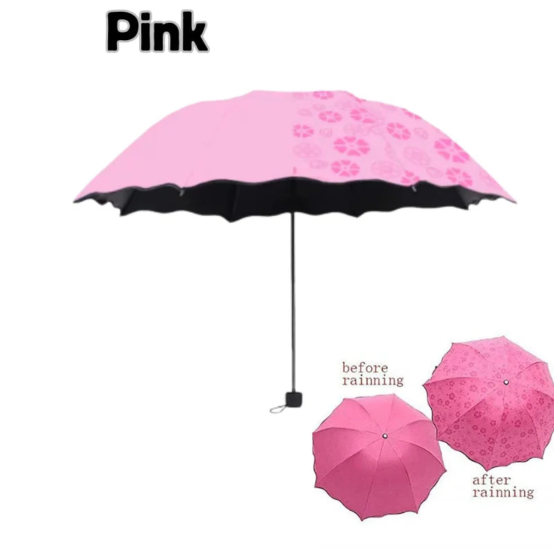 Parapluie Magique Pliant à Fleurs – Motifs qui Changent de Couleur sous la Pluie – Anti-UV, Compact & Portable