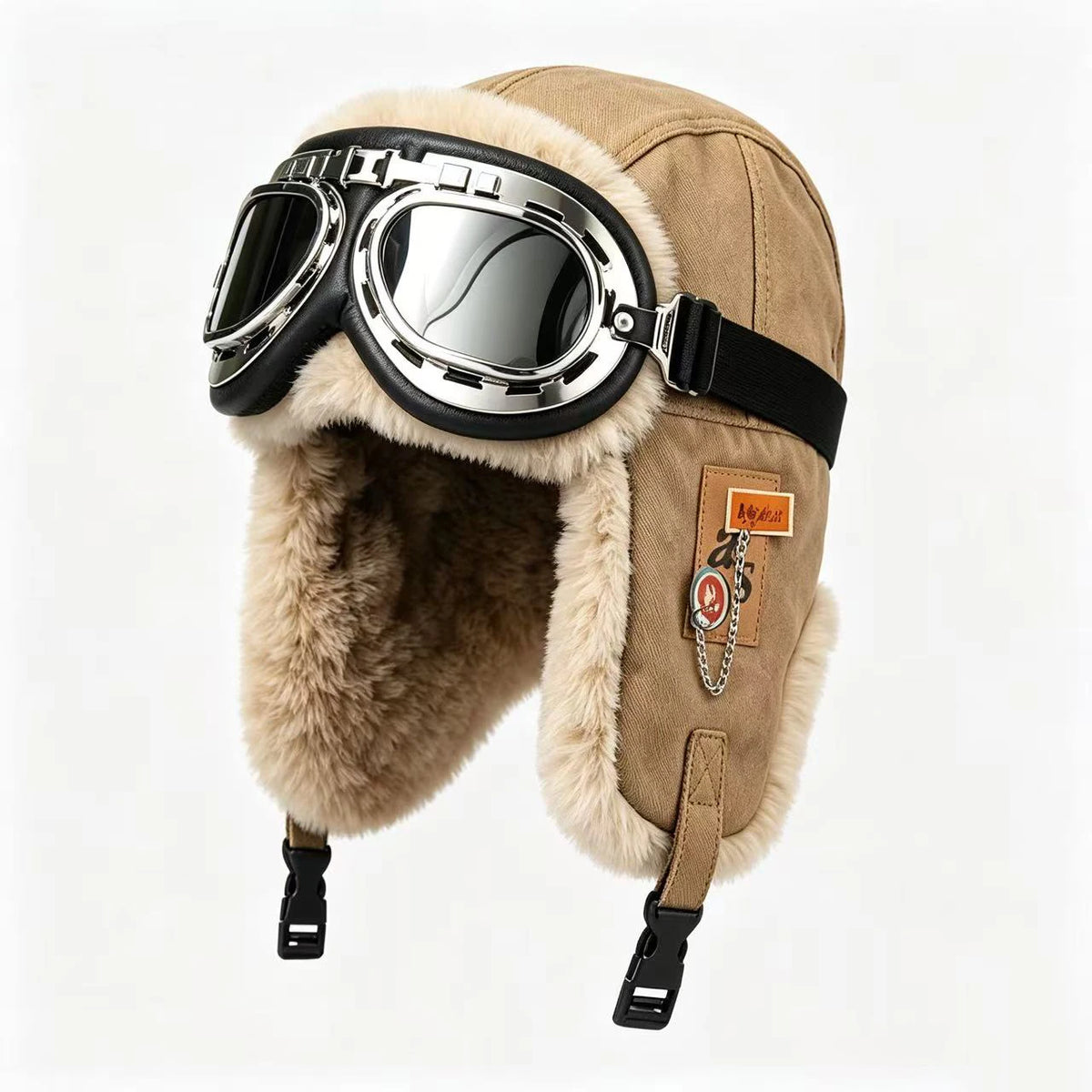 Chapka Russe Aviateur avec Lunettes Rétro – Bonnet d’Hiver Fourré, Cache-Oreilles Chauds – Homme & Femme