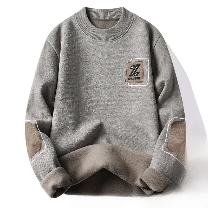 Pull en Maille à Col Rond et Logo Brodé Homme