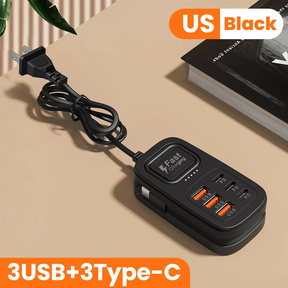 Station de Charge USB 6 Ports Multifonction — 3 USB + 3 Type-C, Charge Rapide