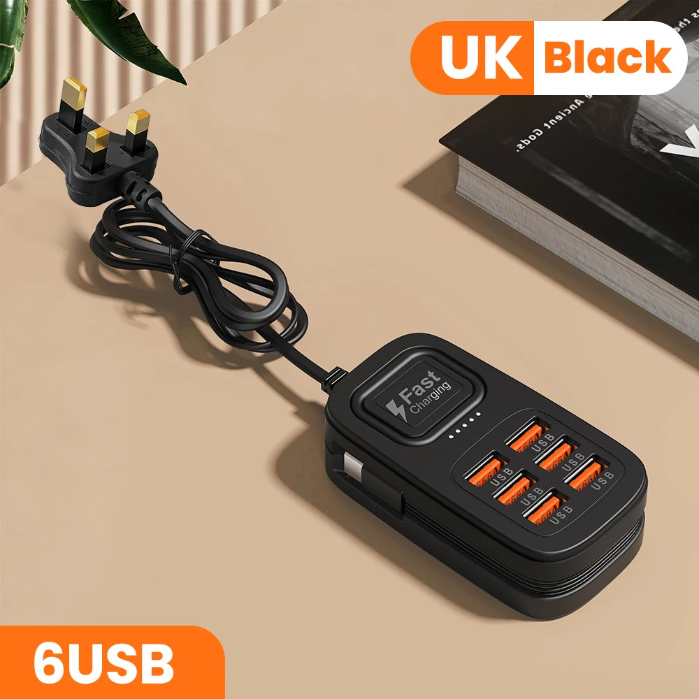 Station de Charge USB 6 Ports Multifonction — 3 USB + 3 Type-C, Charge Rapide