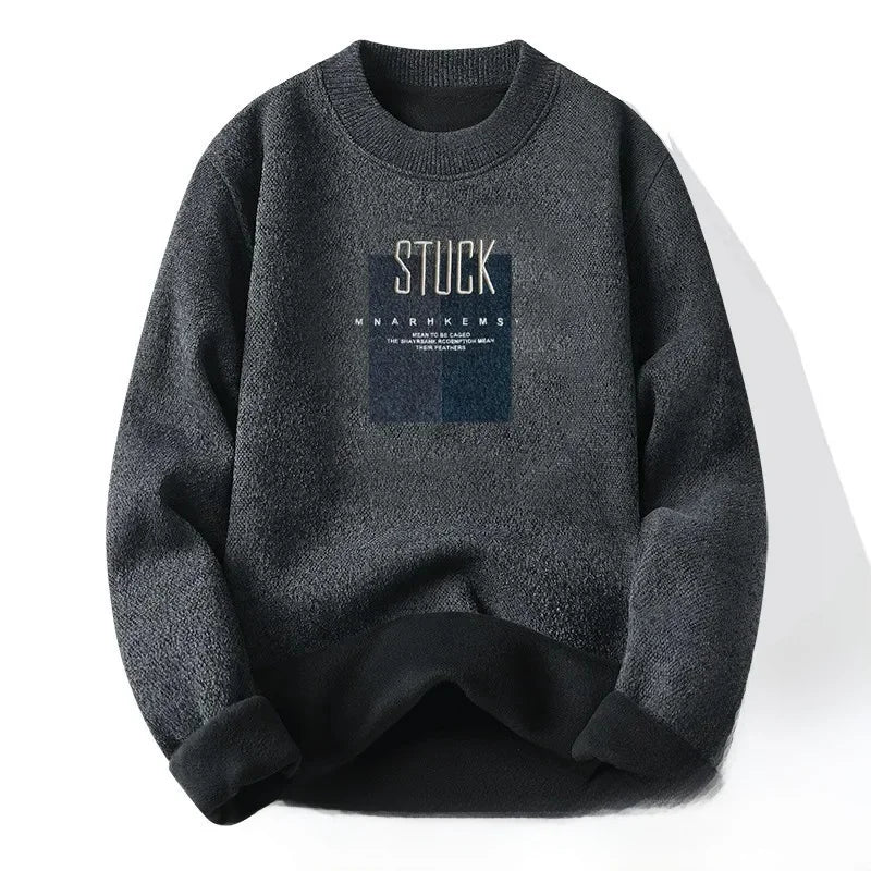 Pull en Maille à Col Rond et Logo Brodé Homme